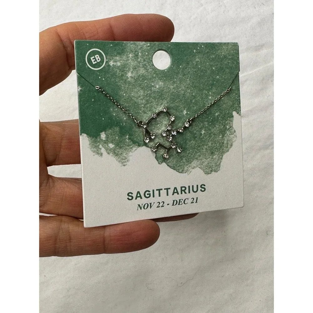 New Sagittarius Necklace Pendant Horoscope Silver Tone Star Alignment Crystals